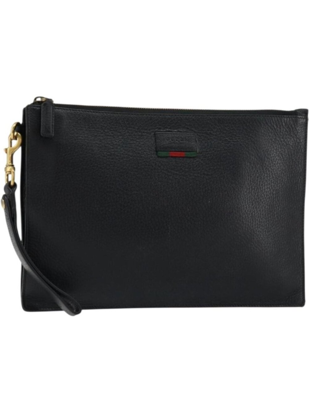 GUCCI Web Sherry Line Clutch Bag Leather Black Gold 428758